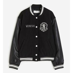 H&M Girl Wednesday Addams Nevermore Academy Letterman Varsity Jacket Size 18 NEW
